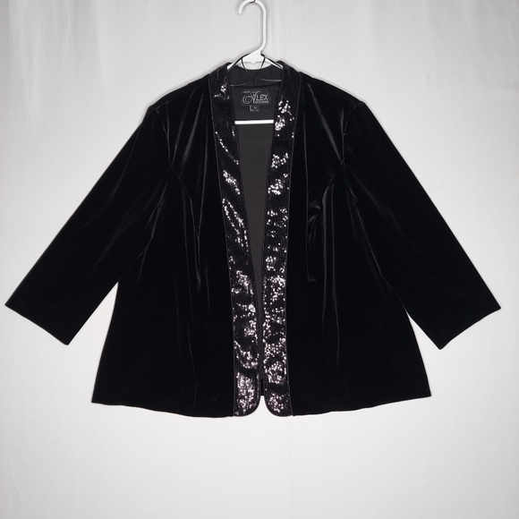 Alex Evenings Pant Suit Set Women 2X Black Velvet Sequin Party Event Wedding - Picture 2 of 16